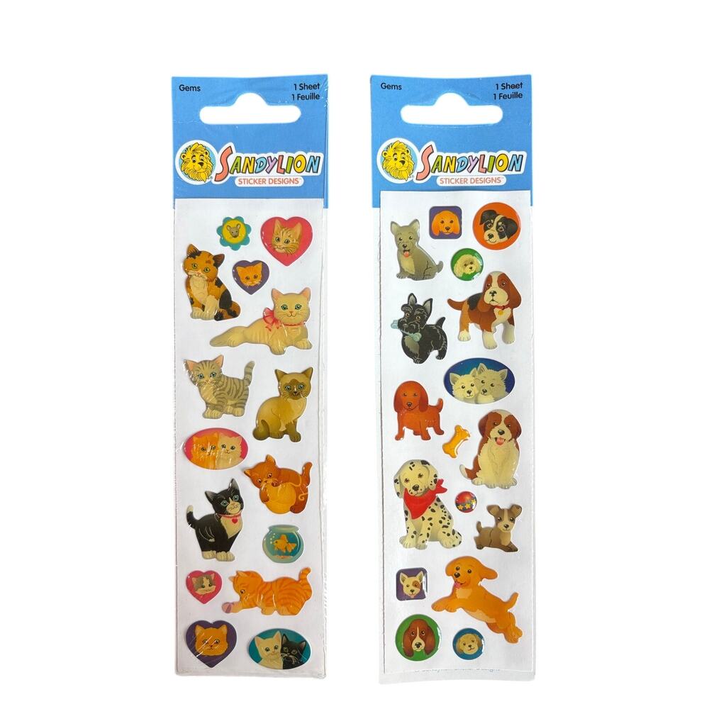 2 Sandylion Vintage Sticker Packs- unopened- Dog Cat design- some yellowing
